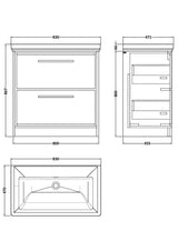 Lille 800mm Floor Standing 2-Drawer Vanity with Basin - 0 Tap Hole