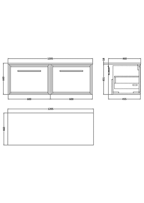 Hudson Reed Lille 605mm Bleached Oak Wall Hung Single Drawer Vanity Unit With Worktop