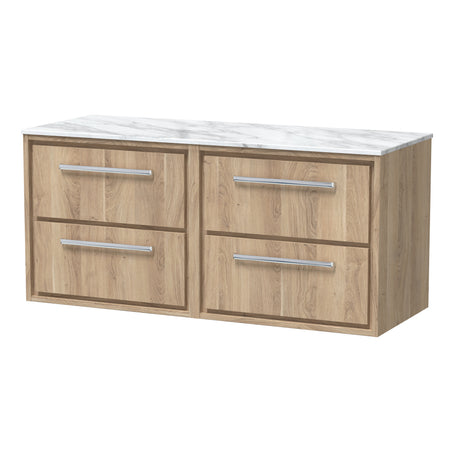 Hudson Reed Lille 610mm Bleached Oak Wall Hung 4-Drawer Vanity With Marble Worktop, With Handles