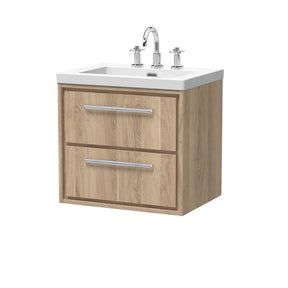 Hudson Reed Lille 600mm Bleached Oak Wall Hung 2-Drawer Vanity Unit with 3 Tap Hole Basin