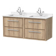 Hudson Reed Lille 1220mm Wall Hung 4-Drawer Bleached Oak Vanity Unit With Marble Worktop & Double Basins