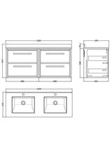 Hudson Reed Lille 1220mm Wall Hung 4-Drawer Bleached Oak Vanity Unit With Marble Worktop & Double Basins