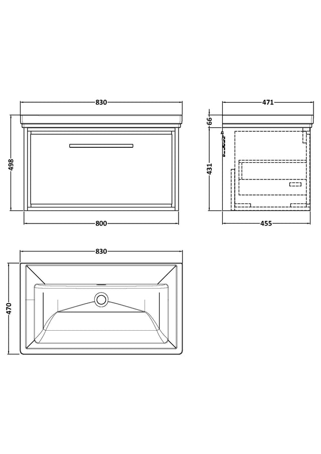 Hudson Reed Lille 800mm Bleached Oak Wall Hung Soft Close Single Drawer Vanity Unit with Basin