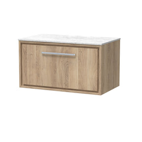 Hudson Reed Lille 800mm Bleached Oak Wall Hung Single Drawer Vanity With Marble Worktop
