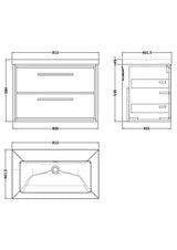 Hudson Reed Lille 800mm Wall Hung 2-Drawer Vanity with Basin, Soft Close Drawers