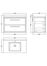 Hudson Reed Lille 800mm Wall Hung 2-Drawer Vanity Unit Marble Basin, 1 Tap Hole, Soft Close Drawers