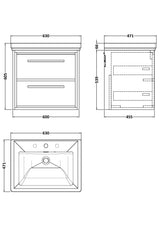 Hudson Reed Lille 600mm Fern Green Wall Hung 2-Drawer Vanity Unit with 3 Tap Hole Basin