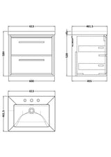 Lille 600mm Wall Hung 2-Drawer Vanity with Basin - 3 Tap Hole