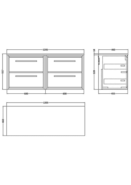 Lille 1200mm Wall Hung 4-Drawer Vanity with Worktop