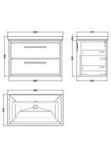 Lille 800mm Wall Hung 2-Drawer Vanity with Basin - 0 Tap Hole