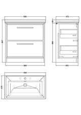 Lille 800mm Floor Standing 2-Drawer Vanity with Basin - 3 Tap Hole