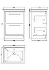 Lille 600mm Floor Standing 2-Drawer Vanity with Basin - 1 Tap Hole