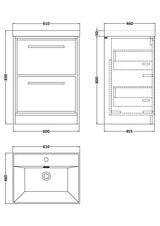 Lille 600mm Floor Standing 2-Drawer Vanity with Basin - 1 Tap Hole