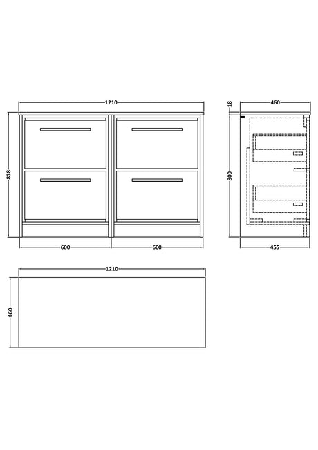 Lille 1200mm Floor Standing 4-Drawer Vanity with Worktop