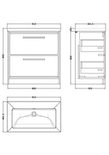 Lille 800mm Floor Standing 2-Drawer Vanity with Basin - 0 Tap Hole
