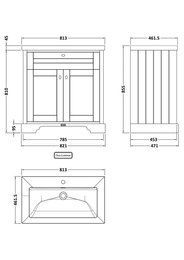 Hudson Reed Old London 800mm Storm Grey 2-Door Basin Unit With Basin