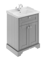 Hudson Reed Old London 600mm Storm Grey Floor Standing 2 Door Vanity Unit With 1 Tap Hole Ceramic Basin