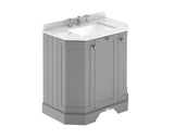 Hudson Reed Old London 750mm Storm Grey Floor Standing 3 Door Vanity Unit with 3 Tap Hole White Marble Top Basin
