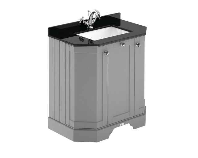 Hudson Reed Old London 786mm Storm Grey Floor Standing 3 Door Vanity Unit With Black Marble Top Basin