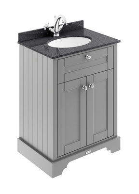 Floor Standing 2 Door Vanity Unit with 1 Tap Hole Black Marble Top 600mm
