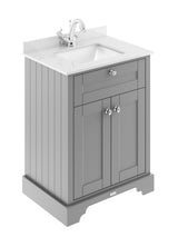 Hudson Reed Old London 600mm Storm Grey Floor Standing 2 Door Vanity Basin Unit With Square Basin, 1 Tap Hole & Marble Top