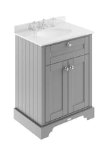 Hudson Reed Old London Storm Grey Floor Standing 2 Door Vanity Unit With 3 Tap Hole White Marble Top Basin