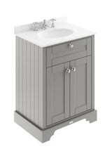 Hudson Reed Old London 600mm Floor Standing 2 Door Vanity Unit with 3 Tap Hole Grey Marble Top Basin & Soft Close Doors
