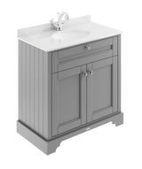 Hudson Reed Old London 800mm Floor Standing 2 Door Soft Close Vanity Unit With White Marble Top Basin