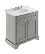 Hudson Reed Old London 800mm Storm Grey Floor Standing 2 Door Vanity Unit With 3 Tap Hole Grey Marble Top Basin