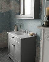 Hudson Reed Old London 800mm Storm Grey Floor Standing 2 Door Vanity Unit With 3 Tap Hole Grey Marble Top Basin