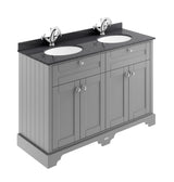 Hudson Reed Old London 1220mm Storm Grey Floor Standing 4 Door Vanity Unit With Black Marble Double Basin