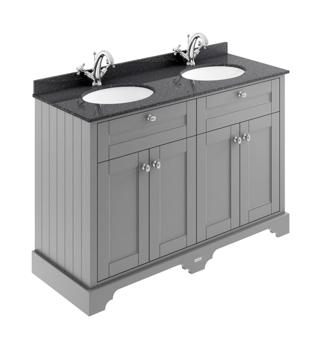 Hudson Reed Old London 1220mm Storm Grey Floor Standing 4 Door Vanity Unit With Black Marble Double Basin