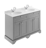 Hudson Reed Old London 1200mm Floor Standing Vanity Unit With 2 Tap Hole Grey Marble Double Basin