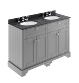 Hudson Reed Old London 1200mm Storm Grey 4 Door Double Basin Vanity Unit With Black Marble Top