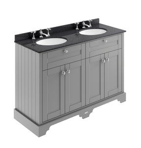 Hudson Reed Old London 1200mm Storm Grey 4 Door Double Basin Vanity Unit With Black Marble Top