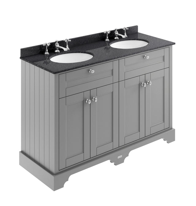 Hudson Reed Old London 1200mm Storm Grey 4 Door Double Basin Vanity Unit With Black Marble Top