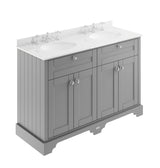 Hudson Reed Old London 1220mm Storm Grey Floor Standing 4 Door Vanity Unit with White Marble Top Double Basin