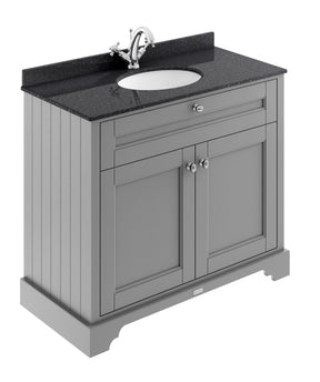 Floor Standing 2 Door Vanity Unit with 1 Tap Hole Black Marble Top 1000mm