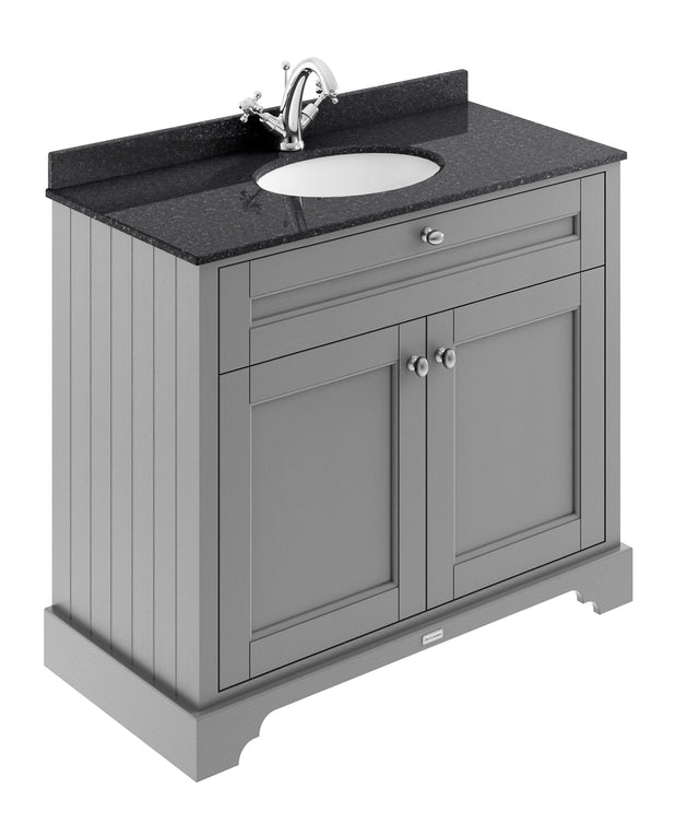 Floor Standing 2 Door Vanity Unit with 1 Tap Hole Black Marble Top 1000mm