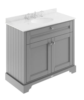 Floor Standing 2 Door Vanity Unit with 1 Tap Hole White Marble Top 1000mm