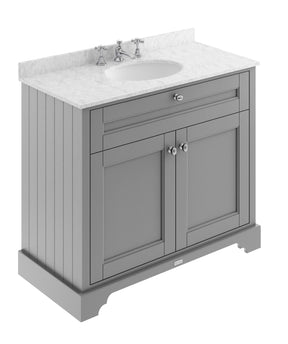 Hudson Reed Old London 1000mm Storm Grey Floor Standing 2 Door Vanity Unit With Grey Marble Top Basin 3 Taphole