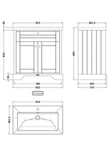 Hudson Reed Old London Traditional 813mm Twilight Blue 2-Door Vanity Unit With 1 Tap Hole Fireclay Basin