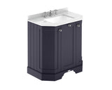 Hudson Reed Old London 750mm Twilight Blue Floor Standing 3 Door Vanity Unit With 3 Tap Hole White Marble Top Basin