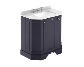Hudson Reed Old London 750mm Twilight Blue Floor Standing 3 Door Vanity Unit With 3 Tap Hole White Marble Top Basin