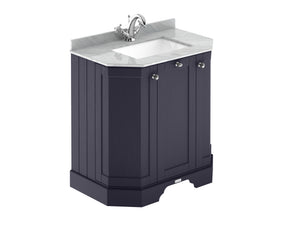 Hudson Reed Old London 750mm Twilight Blue Floor Standing 3 Door Vanity Unit With Grey Marble Top Basin