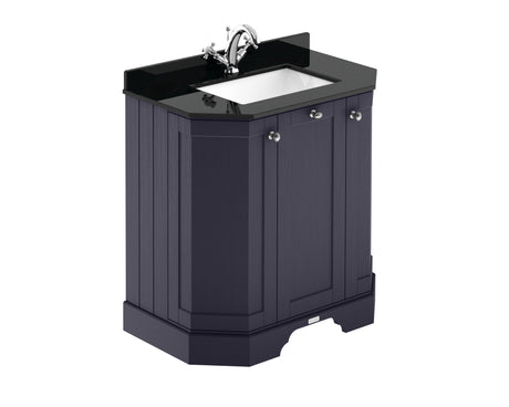 Hudson Reed Old London Twilight Blue Floor Standing 3 Door Vanity Unit With Black Marble Top Basin