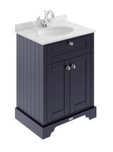 Floor Standing 2 Door Vanity Unit with 1 Tap Hole Grey Marble Top 600mm