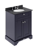 Hudson Reed Old London 600mm Floor Standing 2 Door Vanity Unit with 3 Tap Hole Black Marble Top Basin