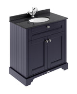 Hudson Reed Old London 820mm Twilight Blue Floor Standing 2 Door Vanity Unit with 1 Tap Hole Black Marble Top Basin