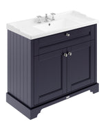 Hudson Reed Old London 1000mm Twilight Blue Floor Standing 2 Door Vanity Unit with 3 Tap Hole Ceramic Basin